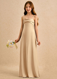 Azazie Mirabella Girls Formal Flower Girl Dresses Champagne Sheath Sweetheart Neckline Stretch Satin Dress image2