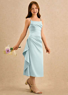 Azazie Canna Girls Formal Blomsterpigekjoler A-Line Plisseret Stræk satin Te-længde Kjole image3
