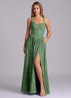 Azazie Francis Robes de demoiselle d'honneur Robe Trapèze en Blumen-Burnout Corset Eucalyptus image1