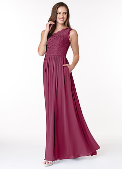 Azazie Demi Brautjungfernkleider A-Linie One-Shoulder Chiffon Kleid Maulbeerrot image3