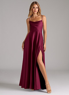 Azazie Elle Bridesmaid Dresses Burgundy A-Line Pleated Stretch Satin Dress image12