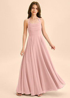 Azazie Kady Junior A-Linie Herzausschnitt Chiffon Kleid Rosettenrosa image1