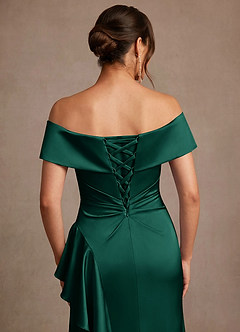 Azazie Kirsty Mother of the Bride Dresses Emerald Sheath Off the Shoulder Stretch Satin Dress image7