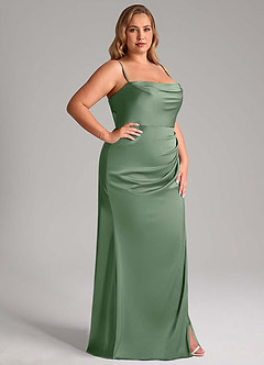 Azazie Leonis Vestidos de damas de honor Vestido de Matcha de Satén Elástico de Corte Sirena Convertible con Plisado image13