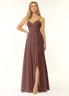 Azazie Naeem Bridesmaid Dresses Espresso A-Line V-Neck Ruffle Chiffon Dress image1