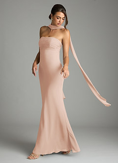 Azazie Saylor Vestidos de damas de honor Vestido de Rosa Inglesa de Gasa de Corte Sirena con Sin tirantes image8