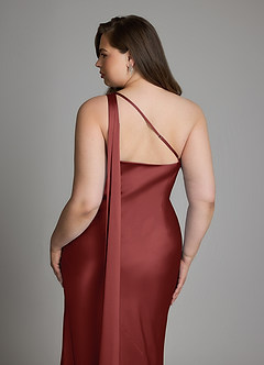 Azazie Juniper Bridesmaid Dresses Terracotta Mermaid One Shoulder Stretch Satin Dress image13