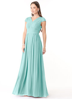 Azazie Organa Bridesmaid Dresses Aqua A-Line Pleated Chiffon Dress image3