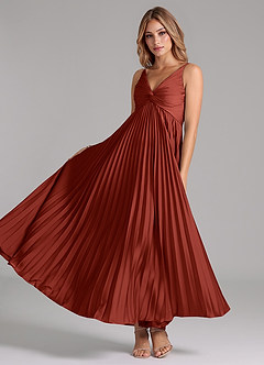 Azazie Raychelle Bridesmaid Dresses Terracotta A-Line Pleated Stretch Satin Dress image2