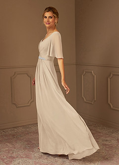 Azazie Tricia Kleider für die Brautmutter A-Linie V-Hals Gefaltet Chiffon Kleid Champagner image7