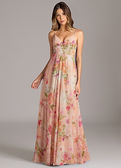 Azazie Amani Bridesmaid Dresses Abstract Bouquet Floral A-Line Pleated Chiffon Dress image4