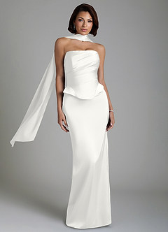 Azazie Harlow Bridesmaid Dresses White Sheath Corset Stretch Satin Dress image1