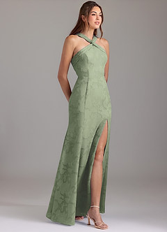 Azazie Rue Bridesmaid Dresses Agave A-Line Pleated Floral Burnout Dress image4