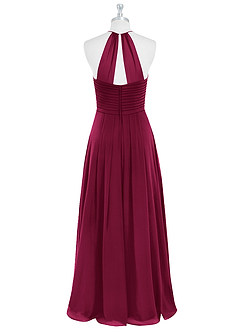 Azazie Ginger Vestidos de damas de honor Vestido Borgoña de Gasa de Línea A con Halter Plisado image8