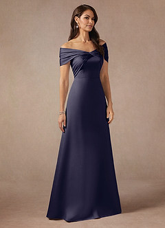 Azazie Amelia Mother of the Bride Dresses Stormy A-Line Off the Shoulder Stretch Satin Dress image4