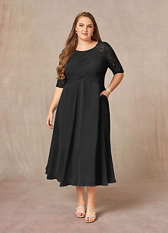 Azazie Dorothea 신부의 어머니 드레스 A라인 쉬폰 티 길이 드레스 image5