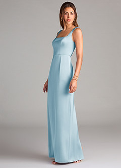 Azazie Flori Bridesmaid Dresses Sky Blue Sheath Side Slit Stretch Satin Dress image4