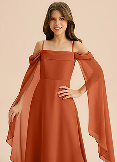 Azazie Moana Junior Linia A Pofałdowany Szyfon Długość podłogi Młodsza druhna Sukienka image7