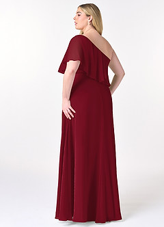 Azazie Lizzy Bridesmaid Dresses Burgundy A-Line One Shoulder Chiffon Dress image11