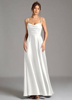 Azazie Ayla Bridesmaid Dresses White A-Line Corset Stretch Satin Dress image5