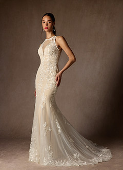 Azazie Sheila Abiti da Sposa Abito Sirena in Tulle Lustrini Bianco Diamante Champagne image3