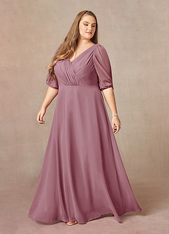 Azazie Bronwyn At-home Try On Dresses Vintage Mauve A-Line V-Neck Ruched Chiffon Dress image8