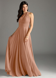 Azazie Charlize Bridesmaid Dresses Champagne Rose A-Line One Shoulder Chiffon Dress image3
