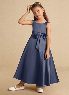 Azazie Lindy Flower Girl Dresses Stormy A-Line Pleated Matte Satin Dress image4