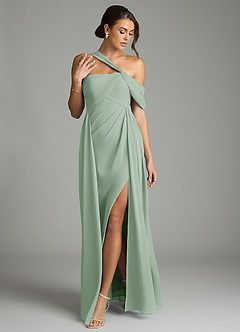 Azazie Kassandra Bridesmaid Dresses Agave A-Line Off the Shoulder Chiffon Dress image3