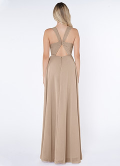 Azazie Jane Bridesmaid Dresses Taupe A-Line V-Neck Pleated Chiffon Dress image2