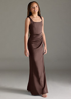 Azazie Mero Junior Ganache Mermaid Pleated Stretch Satin Dress image3