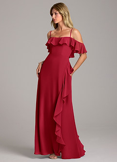 Azazie Aubrie Jurken voor bruidsmeisjes Jurk van Chiffon met A-Lijn Off the Shoulder Scharlaken image3