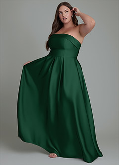 Azazie Lucienne Vestidos de damas de honor Vestido Verde Oscuro de Satén Elástico de Línea A Convertible con Palabra de honor image9