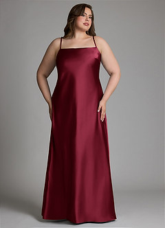 Azazie Jaleesa Bridesmaid Dresses Burgundy Sheath High Neck Stretch Satin Dress image9