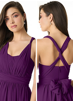 Azazie Olani Robes de demoiselle d'honneur Robe Trapèze Convertible en Mousseline de soie Épaule décolletée Grain De Raisin image5