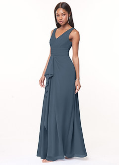 Azazie Julianna Robes de demoiselle d'honneur Robe Trapèze en Mousseline de soie Neptune image3