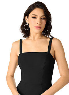 Azazie Gianetta Bridesmaid Dresses Black Mermaid Side Slit Stretch Crepe Dress image4