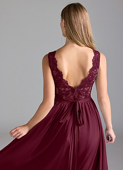Azazie Elly Bridesmaid Dresses Mulberry A-Line Lace Stretch Satin Dress image6