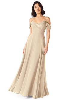 Azazie Tancie Bridesmaid Dresses Champagne A-Line Off the Shoulder Chiffon Convertible Dress image1