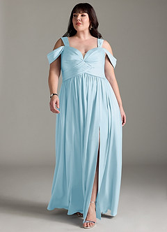 Azazie Lianne Bridesmaid Dresses Sky Blue A-Line Off the Shoulder Stretch Satin Dress image11