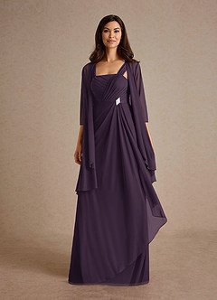 Azazie Clinton Mother of the Bride Dresses Plum A-Line Pleated Mesh Dress image5