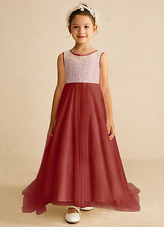 Azazie Tay Flower Girl Dresses Terracotta A-Line Sequins Tulle Dress image1