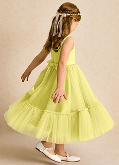 Azazie Miracle Abiti da Ragazza di Fiori Abito A-Line in Raso Opaco Fiocco Canarino image5