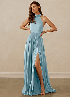 Christian Siriano Bridal for Azazie 1007 Bridesmaid Dresses Moody Blue A-Line Pleated Stretch Satin Dress image4