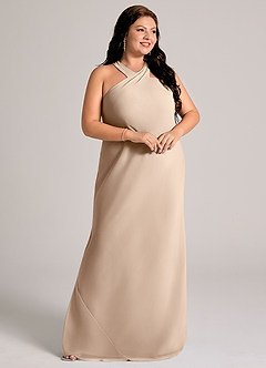 Azazie Doretta Brudtärnklänningar Klä av Sjöjungfru i Chiffong Plisserad Taupe image10