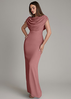Azazie Hadley Robes de demoiselle d'honneur Robe Sirène en Mousseline de soie Plissée Rose Du Désert image8