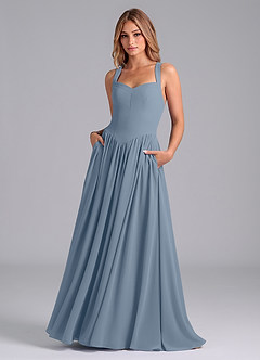 Azazie Francis Jurken voor bruidsmeisjes Jurk van Chiffon met A-Lijn Korset Stoffig Blauw image1