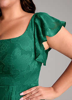 Azazie Bondi Bridesmaid Dresses Emerald A-Line Side Slit Floral Burnout Dress image11