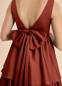 Azazie Meadowyn Junior Abito A-Line in Raso Elasticizzato Fiocco Terracotta image7