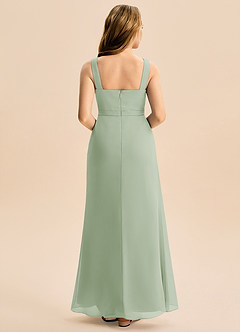 Azazie Evania Junior Robe Trapèze en Mousseline de soie Plissée Vert Sauge image7